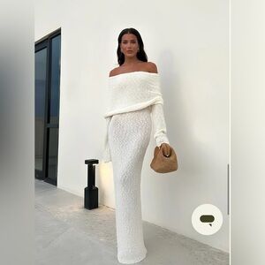 Meshki Marisol Off Shoulder Boucle Maxi Dress Ivory XXS